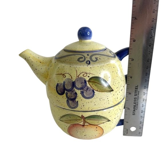 Teapot Cup Set Single Serve 2 Piece Oversize Cup Yellow Fruit Pattern 7" x 4.5" - Picture 3 of 7